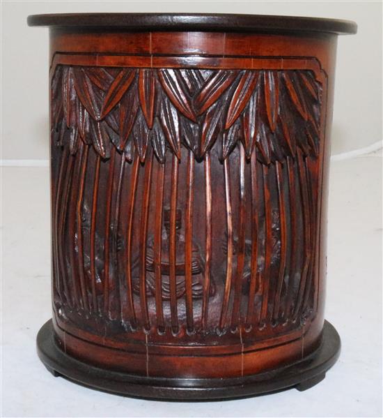 A Chinese bamboo and hardwood brushpot, height 16.5cm